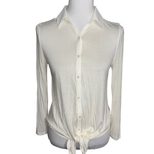 Ann Taylor Cream Tie Front Blouse